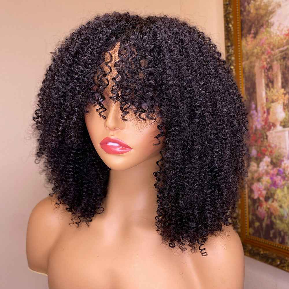 Perruque Crépue Bouclée avec Frange – 100% Cheveux Humains